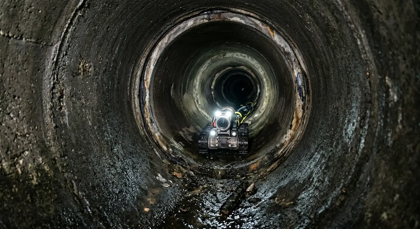 Robotic sewer camera inspecting pipe interior for Sewer Line Cleaning in Bedminster
